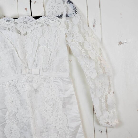 Vintage Lace Wedding Dress 70s Long Sleeve Boho Bridal Gown Cottagecore Small - Picture 7 of 17